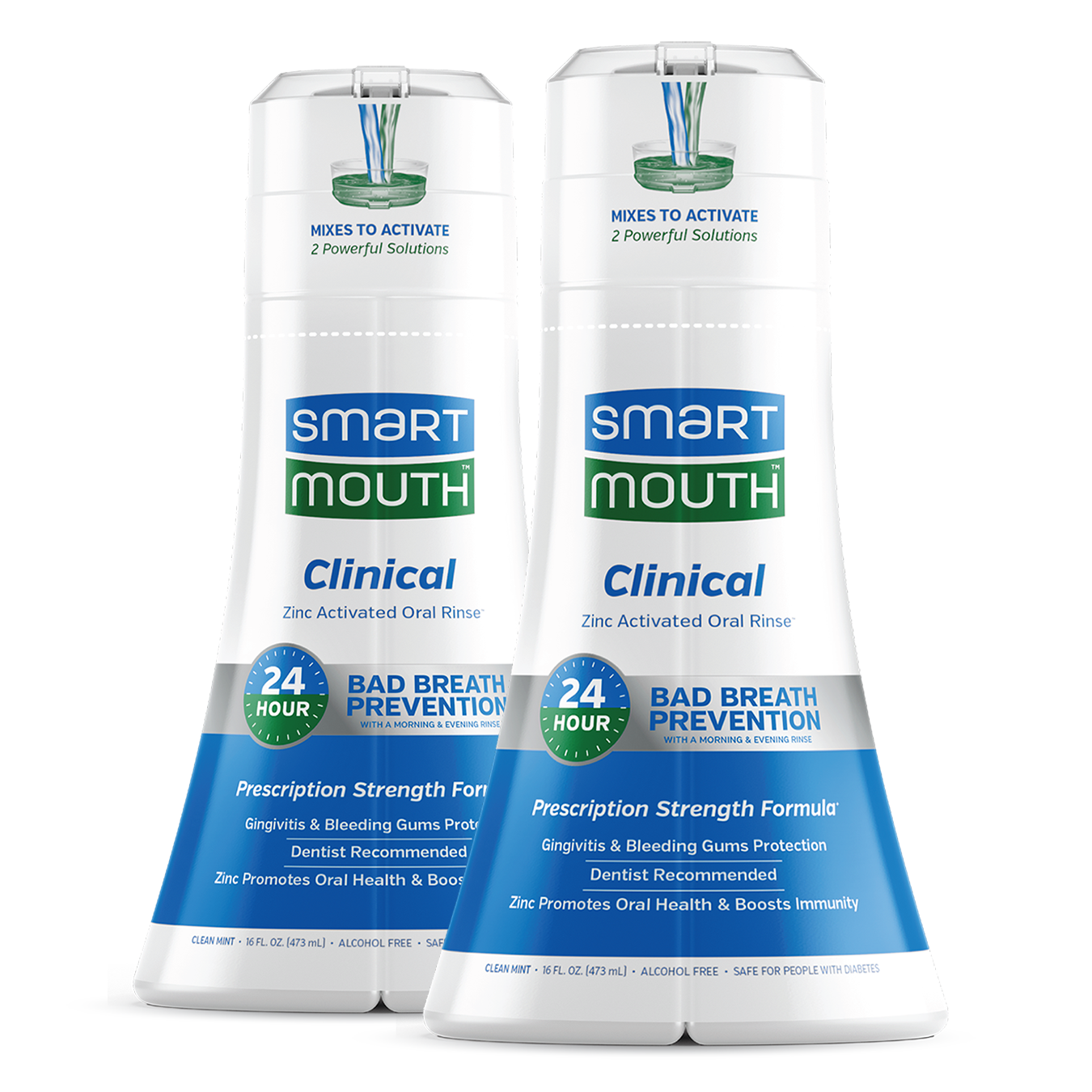 SmartMouth™ Clinical DDS Activated Oral Rinse for 24 Hour Bad Breath Prevention and Protection from Gingivitis and Bleeding Gums - 2PACK