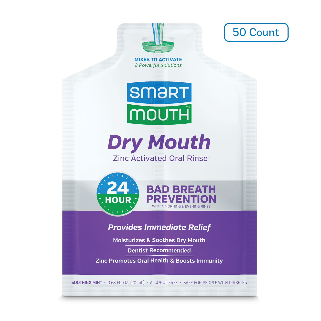 SmartMouth™ Dry Mouth Activated Breath Rinse Single Packs - 50ct Box